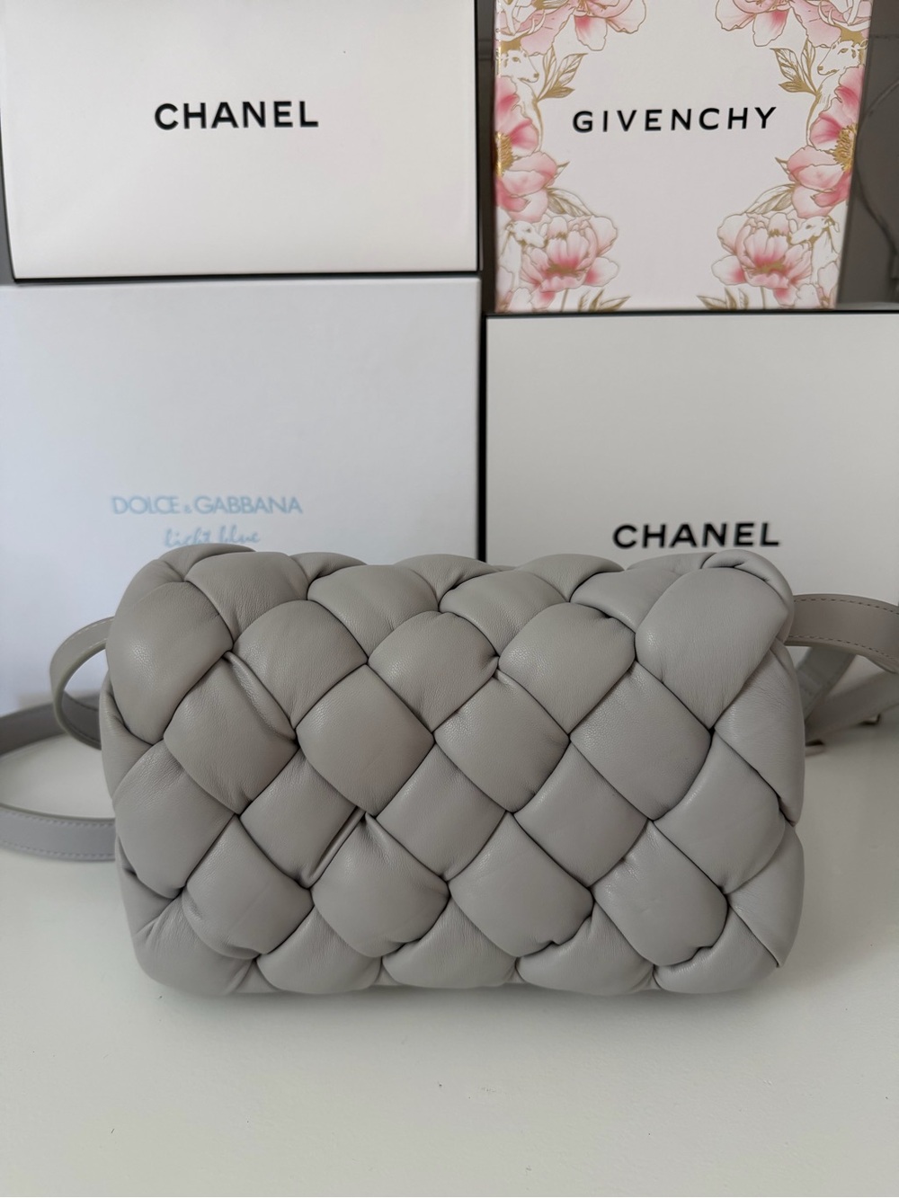 JW PEI Light Gray Quilted Crossbody Bag